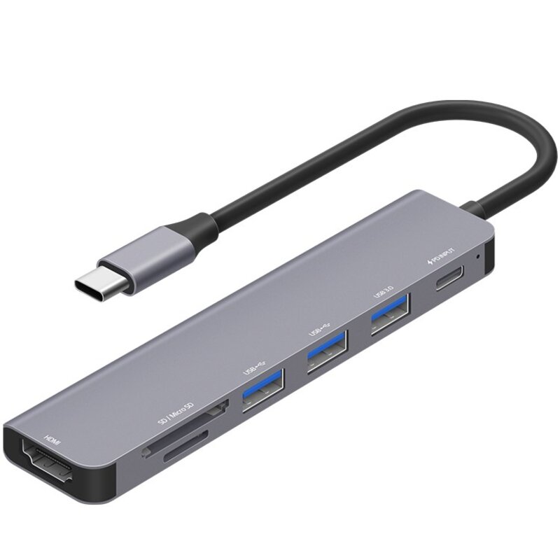 홈플래닛 7포트 USB3.0 멀티허브 DEX미러링 (USB*3 타입C HDMI SD/MSD) / HUB7C-L, 그레이, 1개