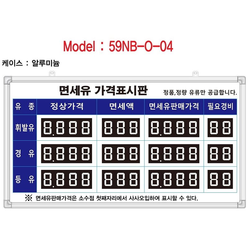 (OGU)면세유가격표시판(넘버링 돌출형) 모델 59NB-O-04, 규격 : 가로1100X세로600X뚜께15(mm), 1개