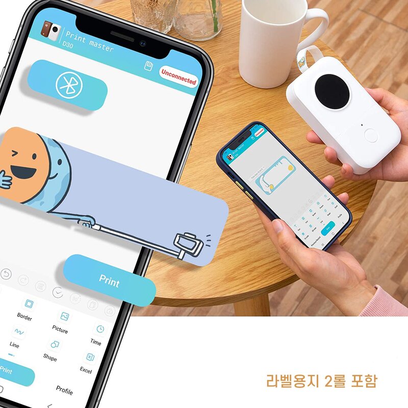 DS 무선 감열식 미니 라벨프린터 휴대용 라벨지 2개 포함