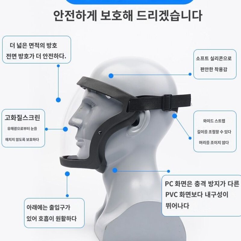 보호구 예초기 투명 용접 보호경 마스크 안면, 안티포그 블루 프레임 투명/1부, 1개