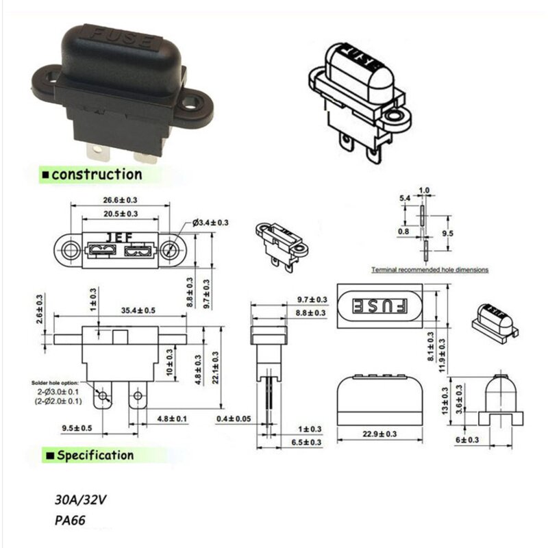 40A 자동차 휴즈 홀더 + 휴즈 세트 PCB타입, 기본, 1개