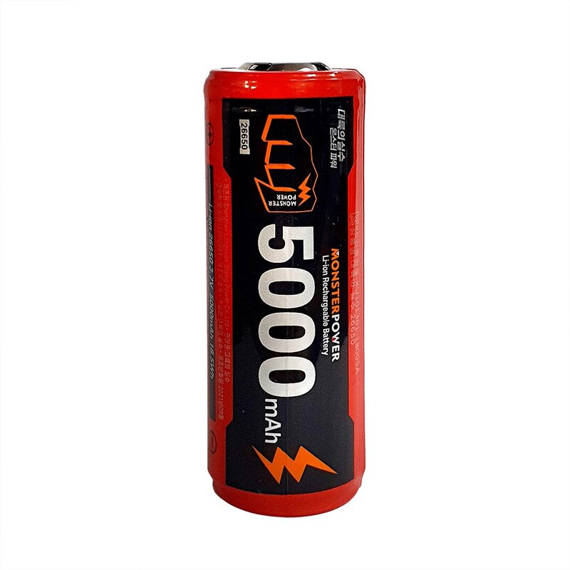 대륙의실수 몬스터파워 26650 5000mAh 충전식 건전지 배터리 3.7V 보호회로, 1개입, 1개