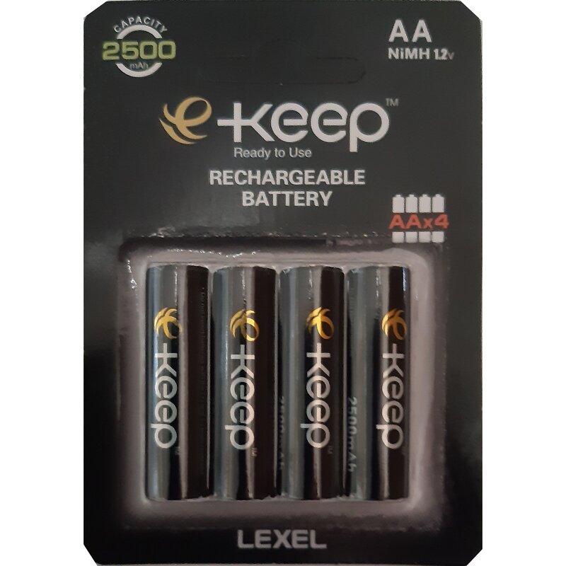 렉셀 e-keep 이킵 블랙 니켈수소 고용량 충전지 AA 2500mAh, 4개입, 1개