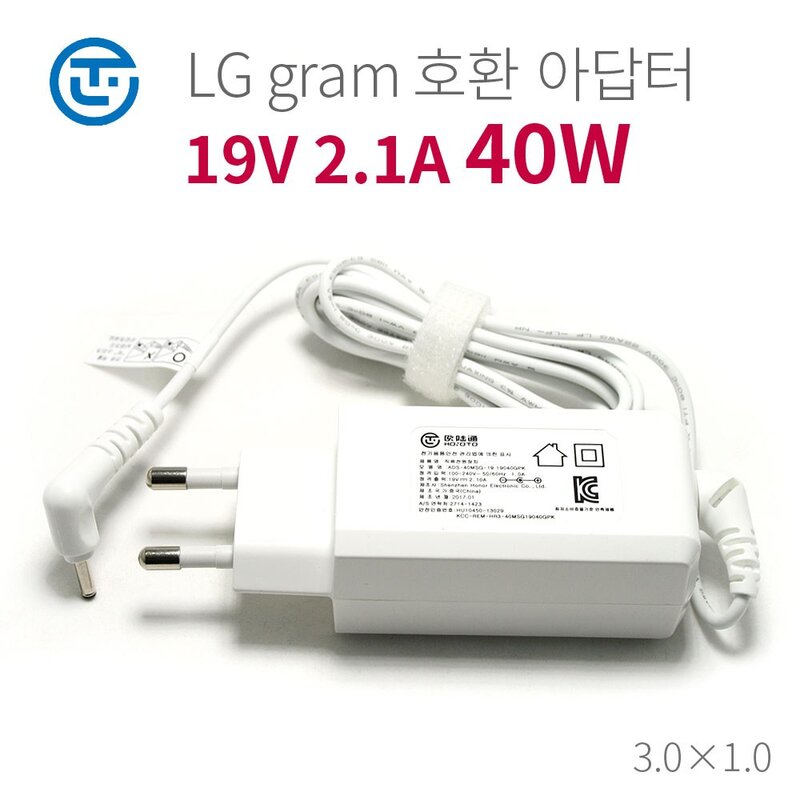 노트옵션 LG gram 노트북 호환 아답터 19V 2.1A 40W, ADS-40MSG-19 19040GPK, 1개