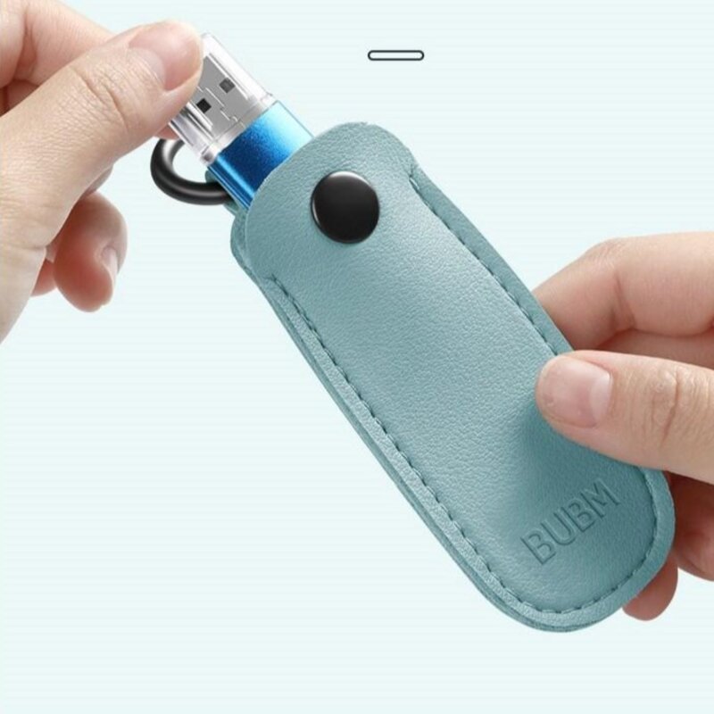 에스조이 USB 파우치 휴대용 가죽케이스 키링, 블랙, 1개