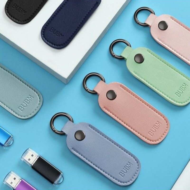 에스조이 USB 파우치 휴대용 가죽케이스 키링, 블랙, 1개