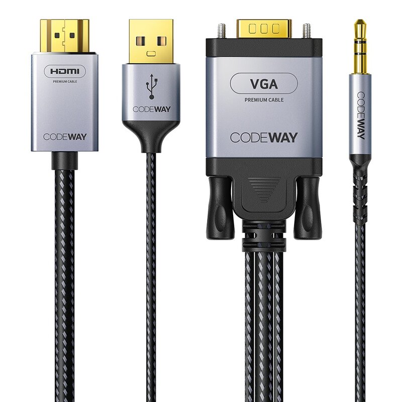 코드웨이 VGA RGB to HDMI 오디오 지원 케이블, 2M, 1개