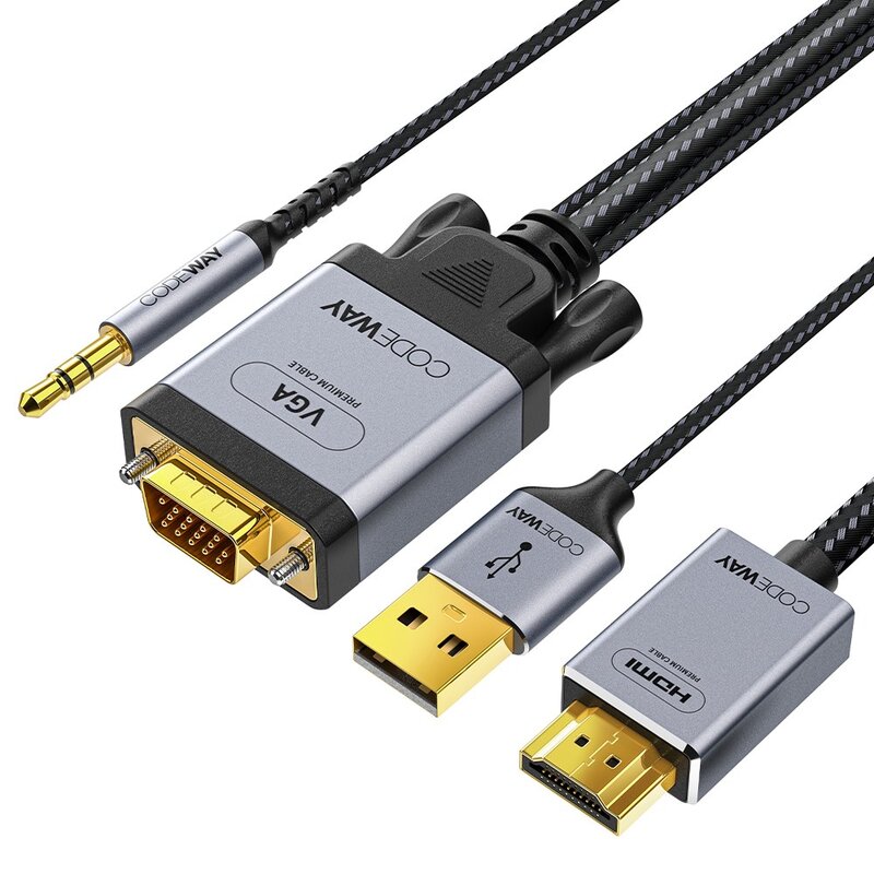 코드웨이 VGA RGB to HDMI 오디오 지원 케이블, 2M, 1개