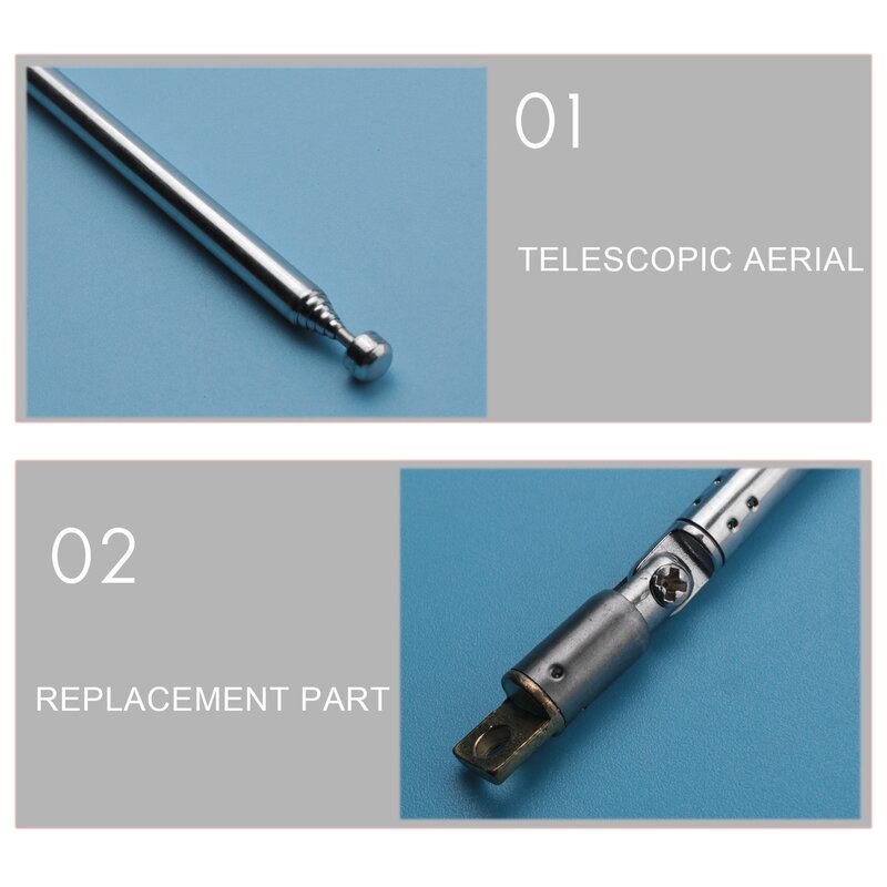 교체용 49cm 19.3인치 6개 섹션 텔레스코픽 안테나 안테나 라디오 TV용, 은, 1개