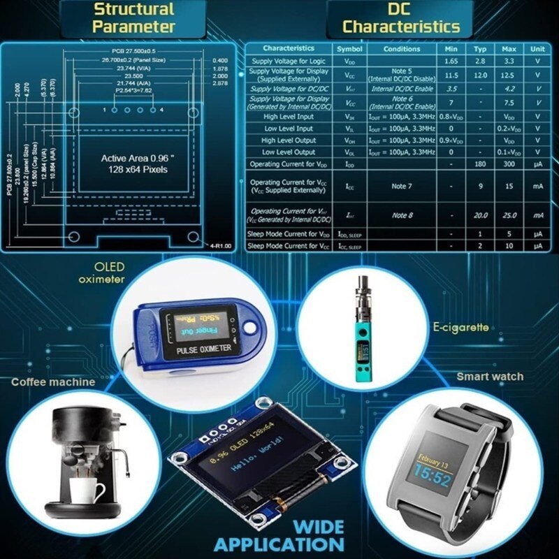 OLED 0.96 디스플레이보드 12864 128x64 드라이버 IIC I2C 직렬자체발광, 1개