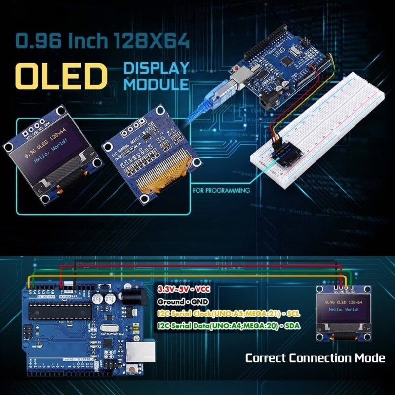 OLED 0.96 디스플레이보드 12864 128x64 드라이버 IIC I2C 직렬자체발광, 1개