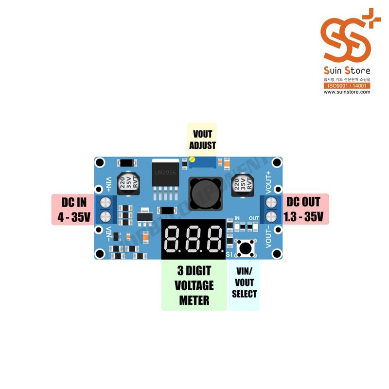 아두이노 LM2596 DC-DC LED 전압 스텝다운 조절 전원 공급 모듈