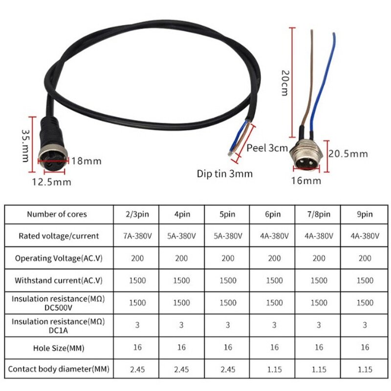 GX16 항공단자  2핀-6핀  200mm 케이블  써큘러 커넥터  방수커넥터 GX16 4핀 암잭... 1개