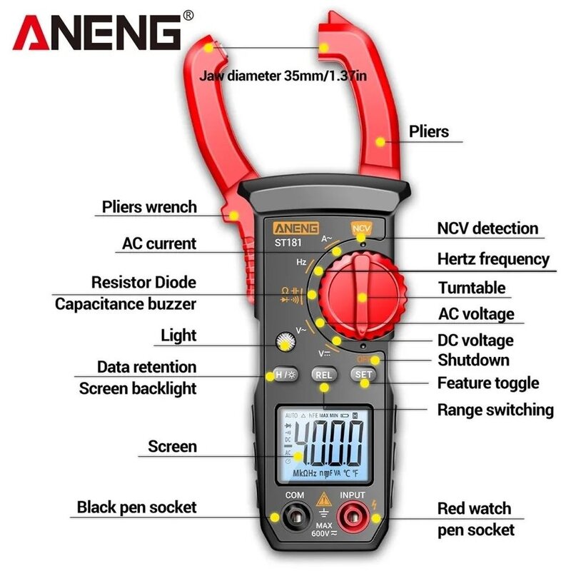 후크형 디지털 멀티 테스터기 ANENG ST181 클램프미터