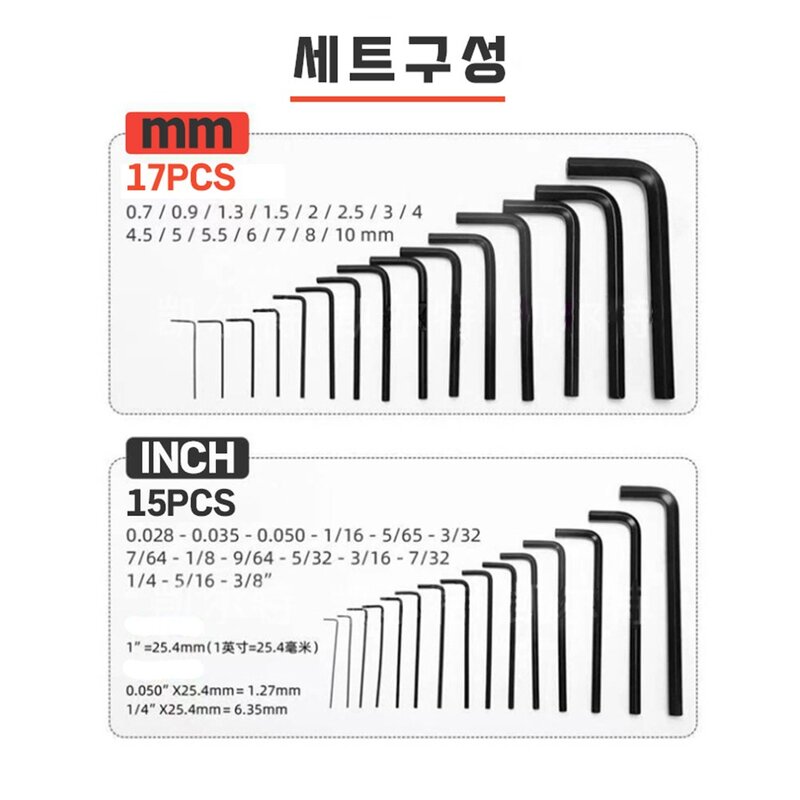 한방 육각렌치세트 36pcs 인치 미리 BK-WRS36