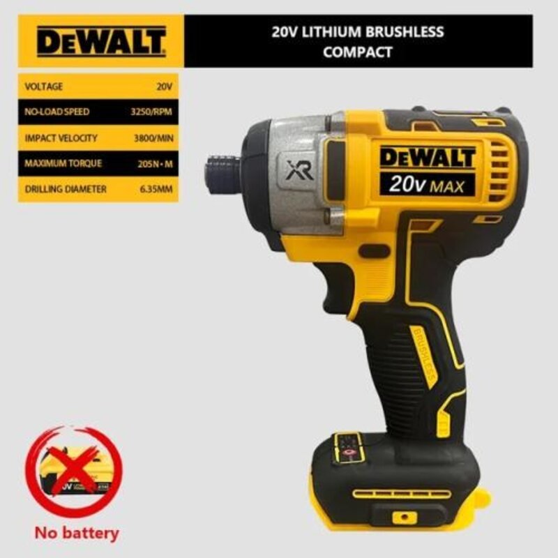 Dewalt 브러시리스 전기 임팩트 드라이버 무선 스크루 20V 배터리용 드릴 DCF887 205N.m